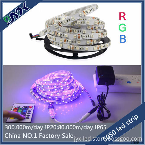 JYX-12V SMD5050 battery operated led strip lights 5M 30leds/m 7.2w rgb dream color led strip with connector